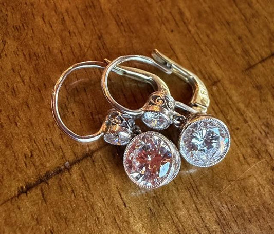 2.40ct (Two Old Euro Center Dia) PT+18KY Earrings