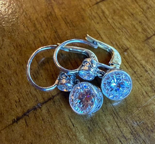 2.40ct (Two Old Euro Center Dia) PT+18KY Earrings