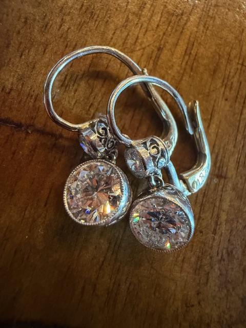 2.40ct (Two Old Euro Center Dia) PT+18KY Earrings