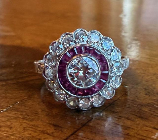 .47ct Round Diamond PT Handmade Ring .68ct Ruby