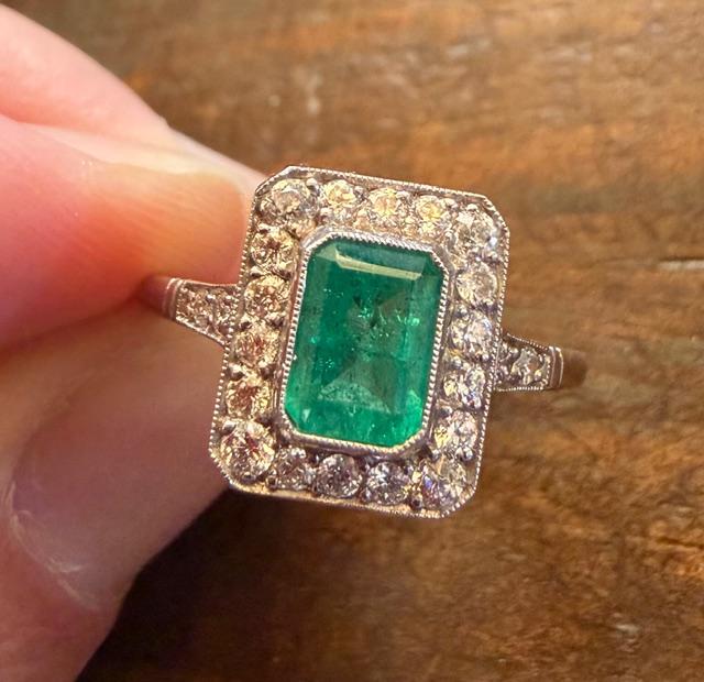 .64ct Colombian Emerald .58ct Diamond PT Handmade Ring