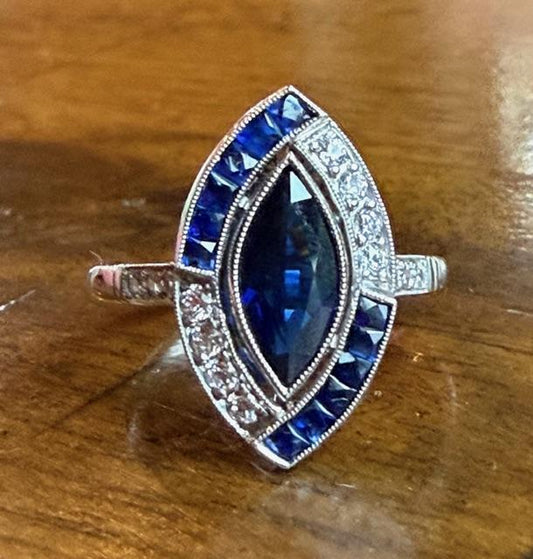 1.50ct Marquise Sapphire Platinum Handmade Ring