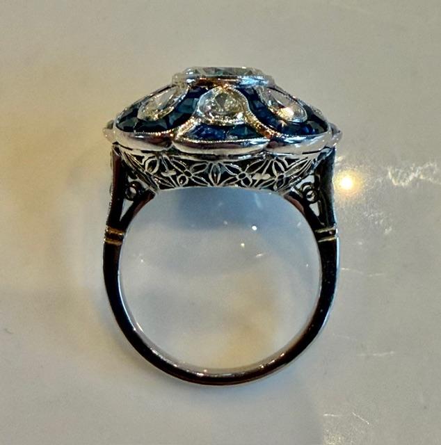 1.75ct I-J SI3 Old European Cut Diamond Platinum Handmade Ring 4.75ct Sapphires