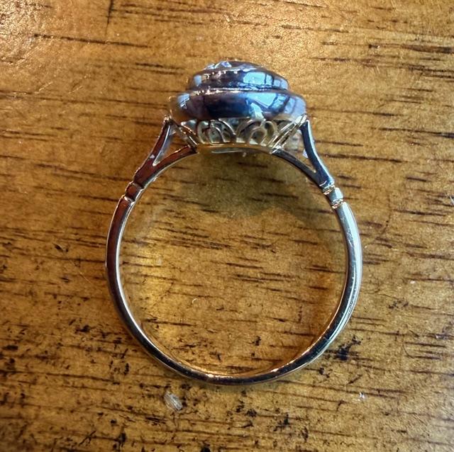 1.31ct H-I SI3 Old European Diamond PT Handmade Ring .72ct French-cut Sapphires