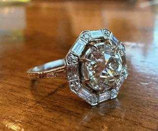2.53ct (I-J SI) Old Mine Diamond Platinum Handmade Ring