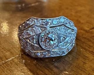 Art Deco .60ct (G-H VS) Old Mine Diamond Platinum Handmade Ring (Vintage 1930s)