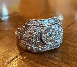 Art Deco .60ct (G-H VS) Old Mine Diamond Platinum Handmade Ring (Vintage 1930s)