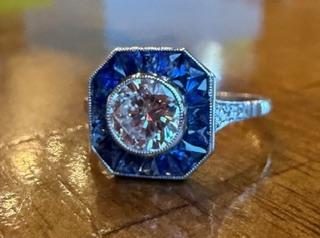 .80ct (H-I SI1) Round Diamond 2.20ct French-cut Sapphires Platinum Handmade Ring