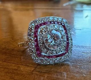 1ct (G-H SI) Transitional Diamond Platinum Handmade Ring 1.10ct Rubies
