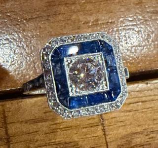 .65ct (G-H VS) Round Diamond Platinum Handmade Ring 1.20ct Sapphire