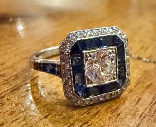 .65ct (G-H VS) Round Diamond Platinum Handmade Ring 1.20ct Sapphire