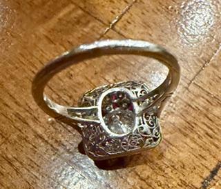 .96ct (H-I VS) Round Diamond Platinum Handmade Ring .84ctFrench-cut Rubies .66ct