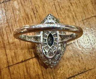 .42ct Antique Marquise Diamond 1.30ct Sapphire Platinum Handmade Ring