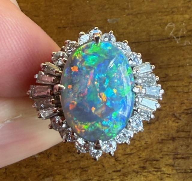 2.27ct Australian Black Opal .84ct Diamond Platinum Ring