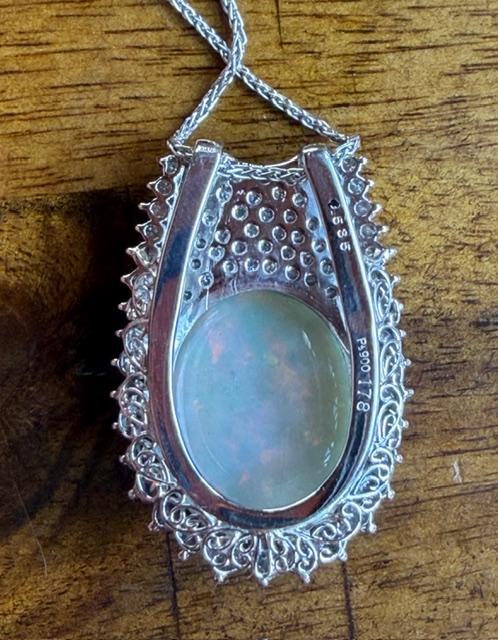 9.58ct Australian Crystal Opal Platinum Pendant 1.78ct Diamond 17.99g
