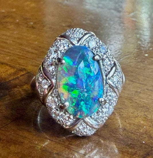3.08ct Australian Black Opal Platinum Ring