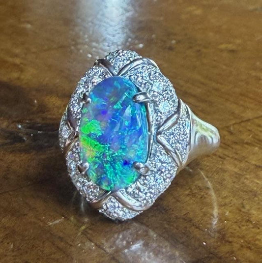 3.08ct Australian Black Opal Platinum Ring