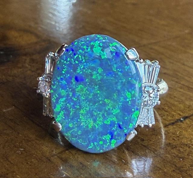 4.01ct Australian Black Opal Platinum Ring .55ct Diamond