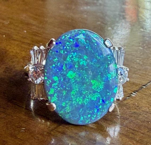 4.01ct Australian Black Opal Platinum Ring .55ct Diamond
