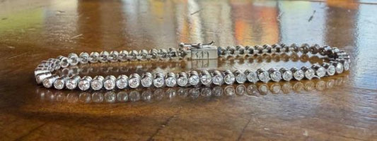 3.19ct Euro+Transitional-cut Diamonds Platinum Round Bezel-set Bracelet 13.72g