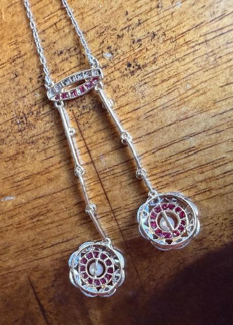 Original Edwardian .75ct Diamond + Natural Pearl PT+18KY Pendant (Antique 1900s)