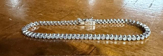 2.43ct Single-cut Diamond Platinum Bezel Set Tennis Bracelet 13g 6"