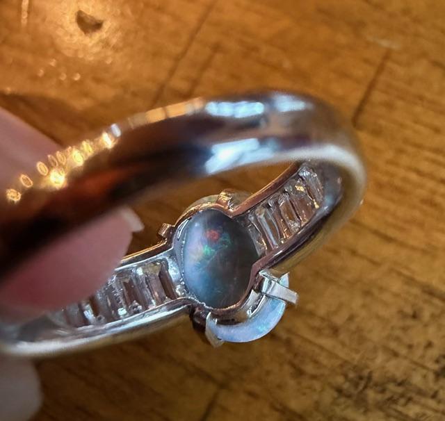 2.02ct Australian Opal Platinum Ring 1.43ct Baguette Diamond