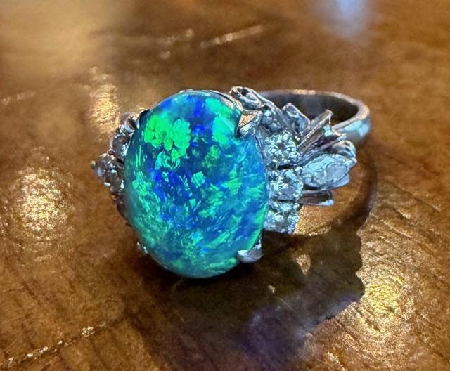 2.72ct Australian Black Opal Platinum Ring .30ct Diamond 6g
