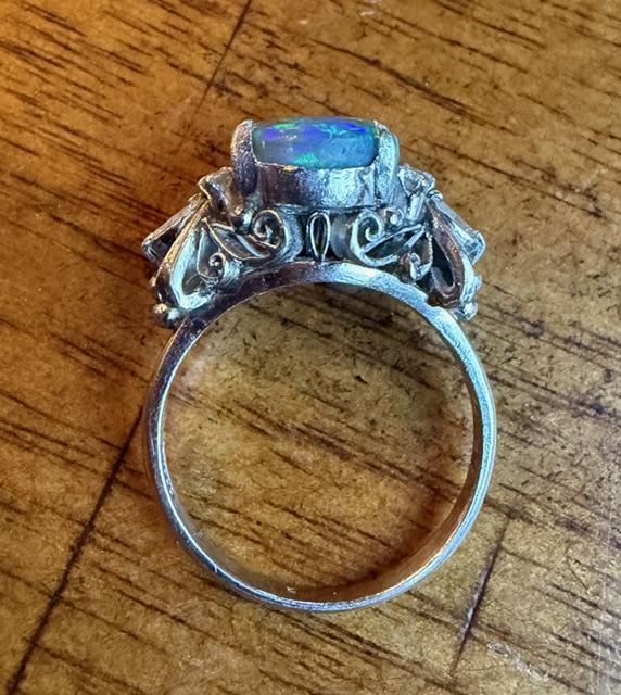 2.72ct Australian Black Opal Platinum Ring .30ct Diamond 6g