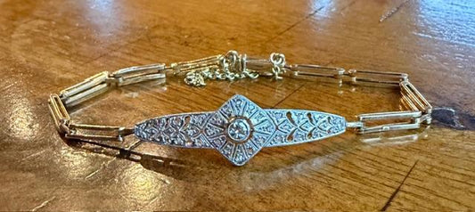 Original Edwardian .15ct Old European Diamond PT+18KY Bracelet (Antique 1900s)