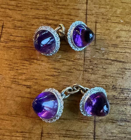 Original Edwardian 12ct Cabochon Amethyst Platinum+18KY Cufflinks