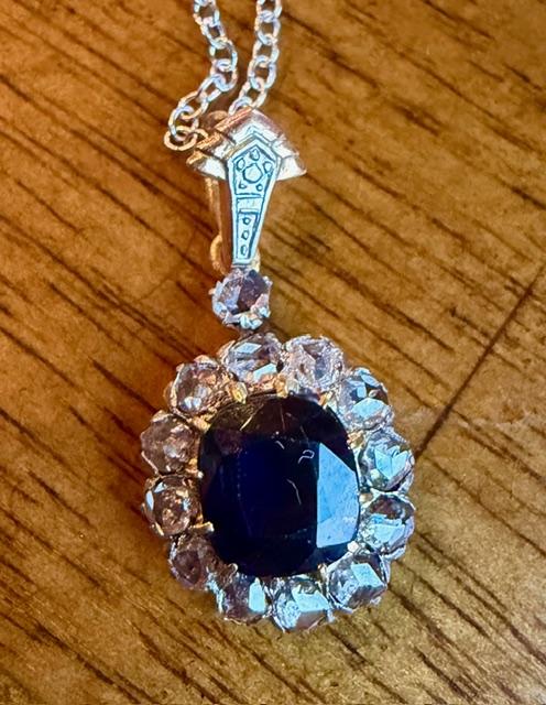Edwardian 2ct Sapphire PT+18KY Pendant (Antique 1900s) 3.06g