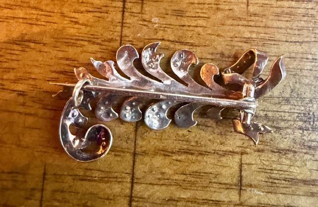 Original Victorian 3ct (102 Rose-cut Diamonds) 14KY Plume Brooch (Antique 1860s)