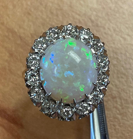Original 5.50ct Opal 1.50ct Diamond 14KY Ring (Vintage 1950s)