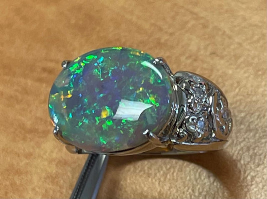 6.71ct Semi Black Australian Opal .12ct Diamond