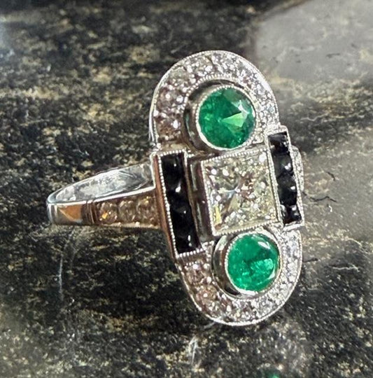 .52ct Emerald .60ct Diamond Platinum Handmade Ring