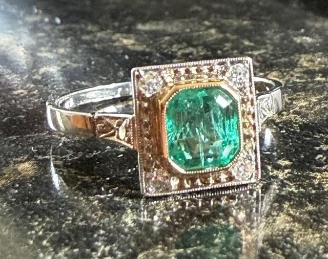 Emerald Diamond Platinum 18KY Ring