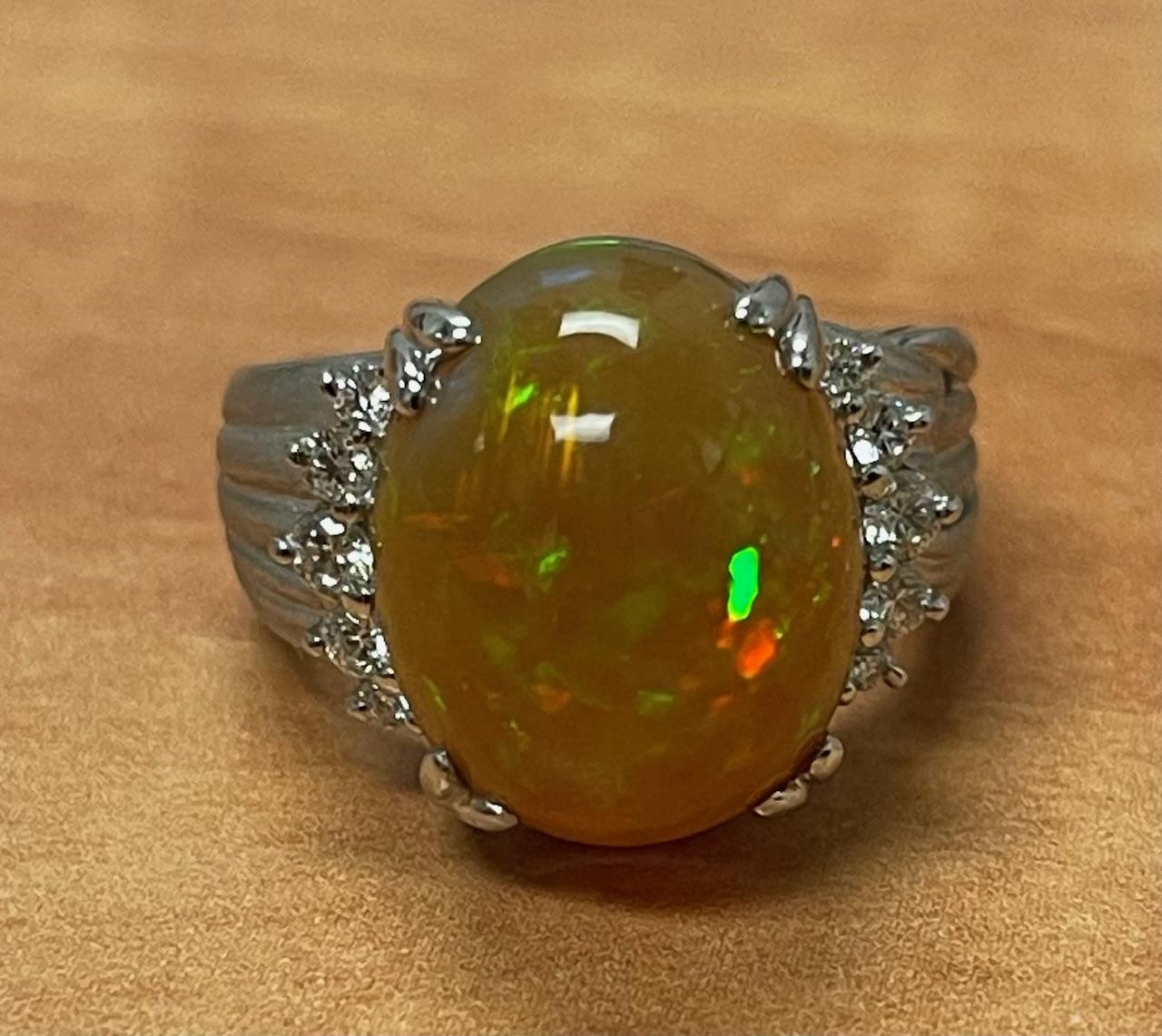 8.35ct Australian Opal Platinum Ring .27ct Diamond 12g