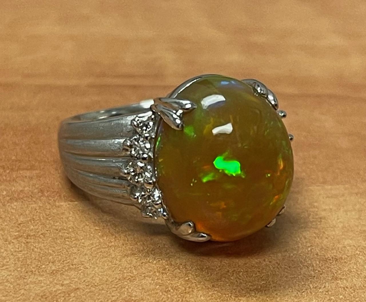 8.35ct Australian Opal Platinum Ring .27ct Diamond 12g
