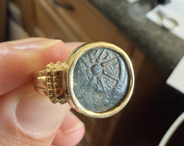 18KY Gold Ancient Coin "Widow's Mite" Judean Prutah Ring