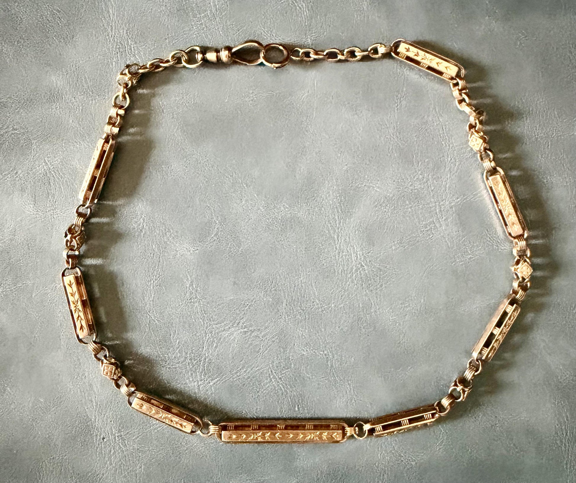 Original Late Victorian 14KY Handmade/Hand Engraved Bar and Link Necklace