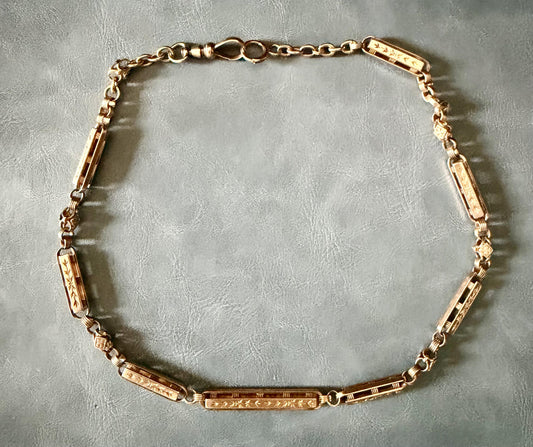 Original Late Victorian 14KY Handmade/Hand Engraved Bar and Link Necklace