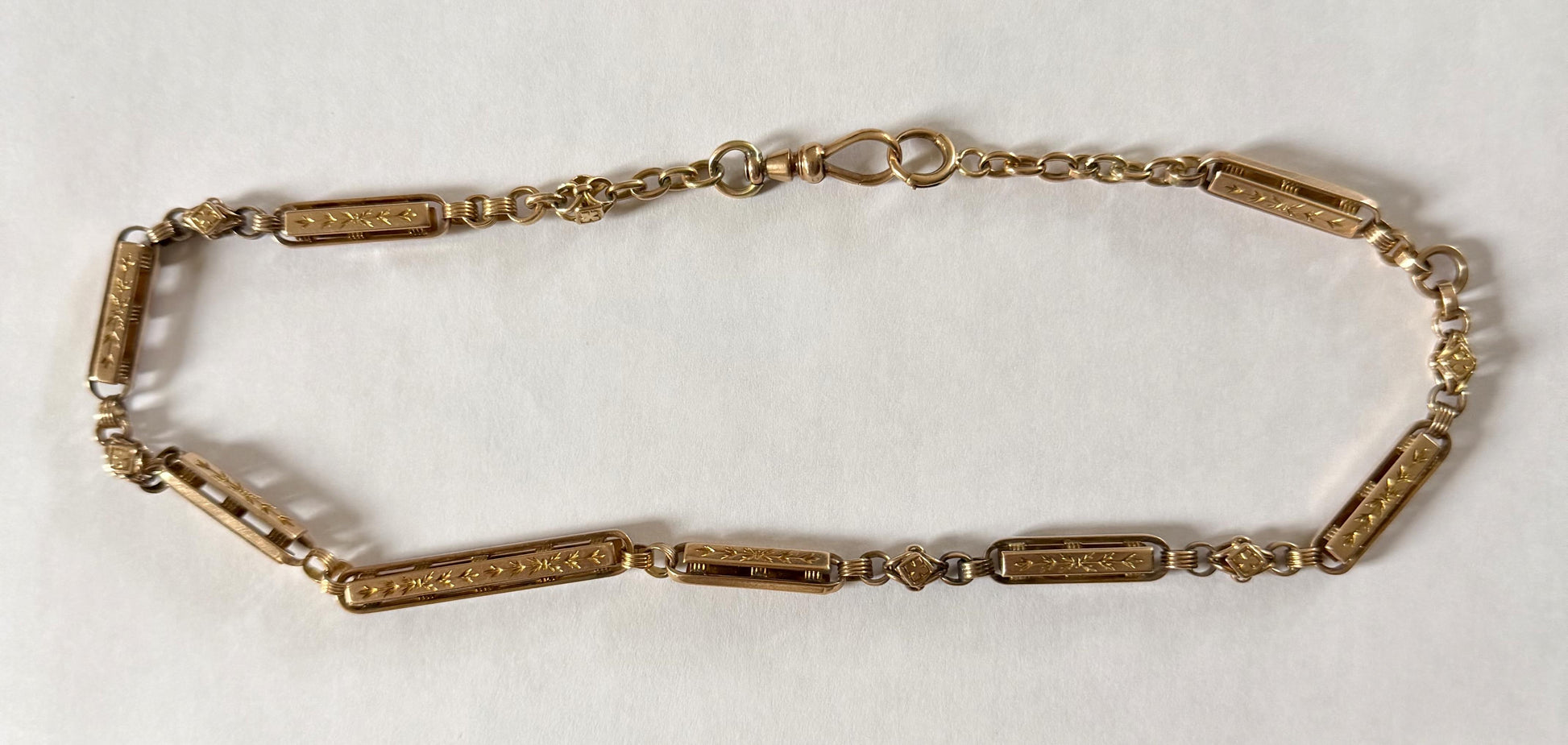 Original Late Victorian 14KY Handmade/Hand Engraved Bar and Link Necklace