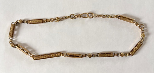 Original Late Victorian 14KY Handmade/Hand Engraved Bar and Link Necklace