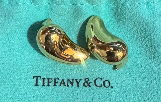 Tiffany & Company Elsa Peretti Jumbo Bean 18KY Earrings 13.10g 7/8" Length