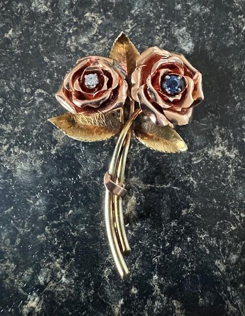 Tiffany & Company Retro 14KY Rose Brooch (vintage 1940s) 2.25" Length 15.50g