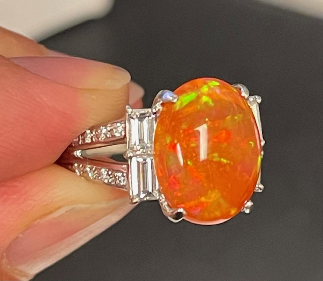 4.66ct Rare Mexican Jelly Opal .75ct Diamond Platinum Ring