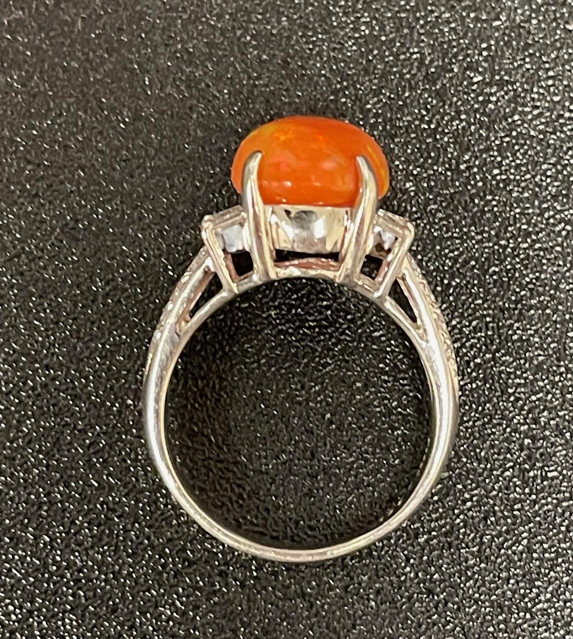 4.66ct Rare Mexican Jelly Opal .75ct Diamond Platinum Ring