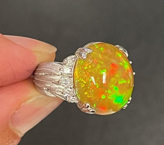 8.35ct Opal .27ct Diamond Platinum Ring