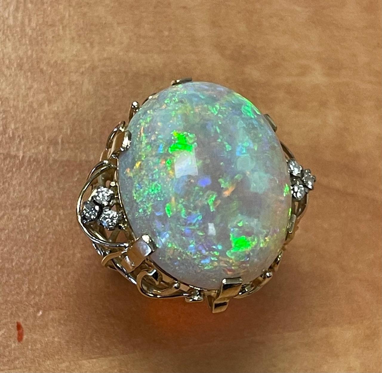 20ct Mintabe Australian Fire Opal .18ct Diamond 14KY Ring (Vintage 1960s)